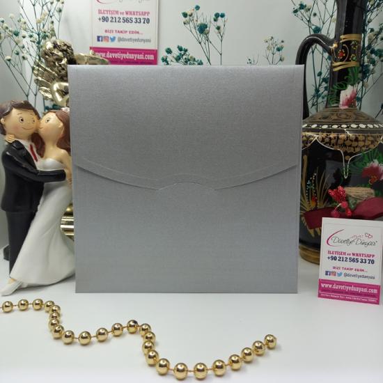 Satin Silver Kare Davetiye Zarfı