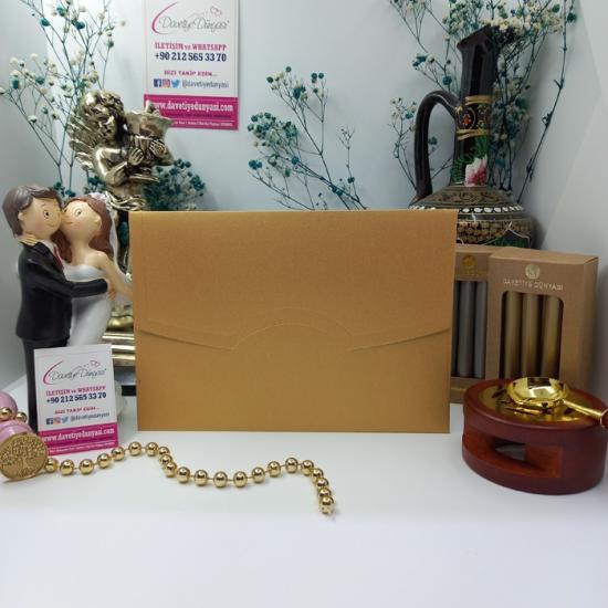 Satin Gold Yatay Zarf | Davetiye Zarfı