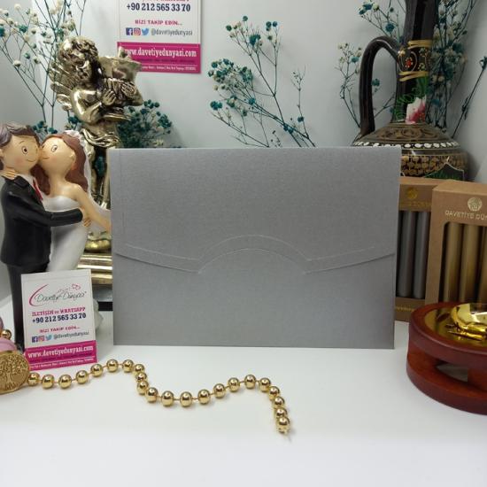 Satin Silver Yatay Zarf | Davetiye Zarfı