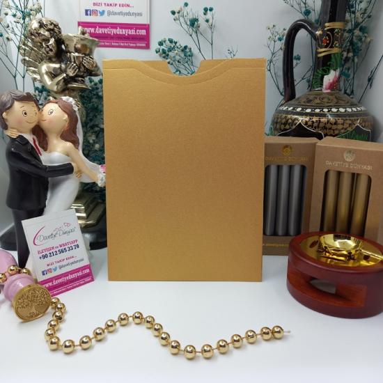 Satin Gold Üstten Çekmeli Davetiye Zarfı
