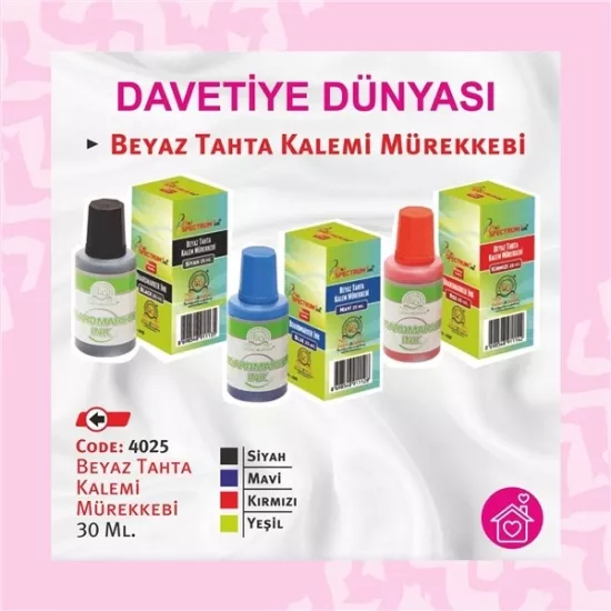 Beyaz Tahta Kalemi Mürekkebi 30 ml. Mavi