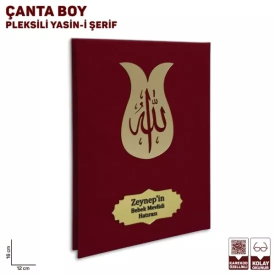 Çanta Boy Pleksi Baskılı Bordo Renk Yasin