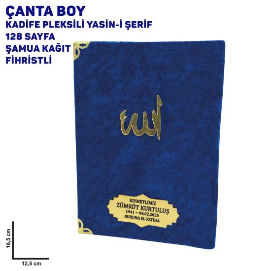 Lacivert Kadife Pleksi İsimli Yasin Kitabı