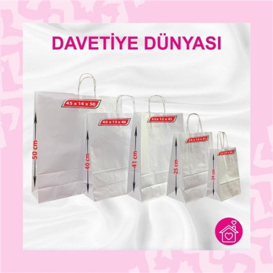 Hazır Burgu Saplı Beyaz Kraft Çanta 45x14x50