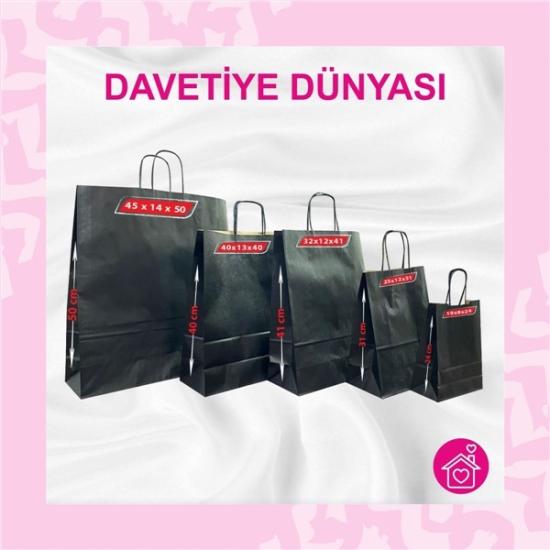 Hazır Burgu Saplı Siyah Kraft Çanta 40x13x40