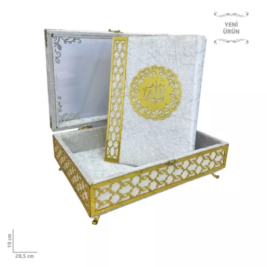 Pleksili Kadife Sandıklı Kur’ân-ı Kerim Beyaz