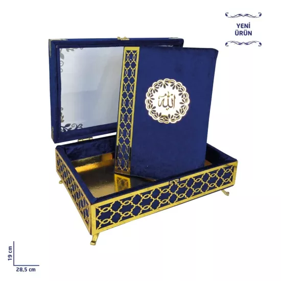 Pleksili Kadife Sandıklı Kur’ân-ı Kerim Lacivert