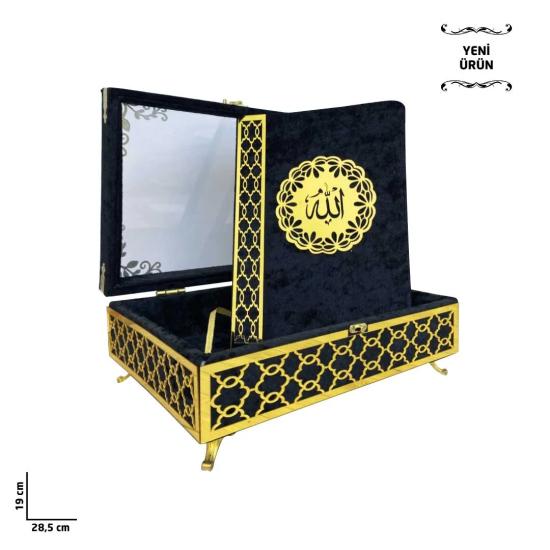 Pleksili Kadife Sandıklı Kur’ân-ı Kerim Siyah