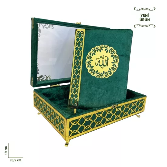 Pleksili Kadife Sandıklı Kur’ân-ı Kerim Yeşil