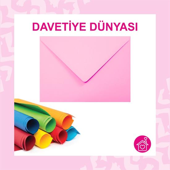 Renkli Davetiye Zarfı Pembe 13X18 80gr