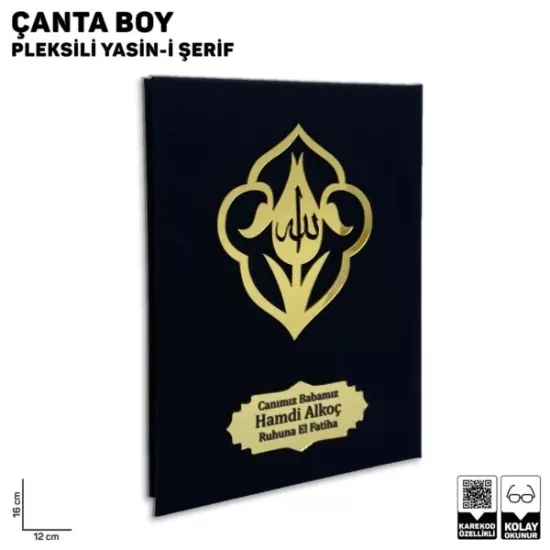 Çanta Boy Pleksi Baskılı Siyah Renk Yasin