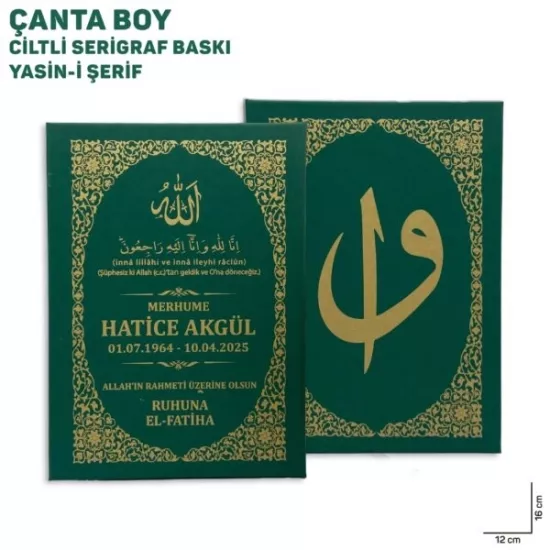 Çanta Boy Serigraf Baskılı Yeşil Renk Yasin